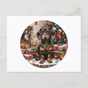 Christmas Dachshund Dogs Elf Holiday Postcard