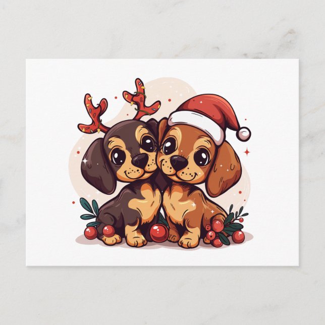 Christmas Dachshund Dogs Holiday Postcard (Front)