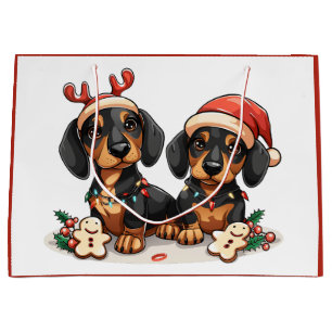 Christmas Dachshund Dogs Large Gift Bag