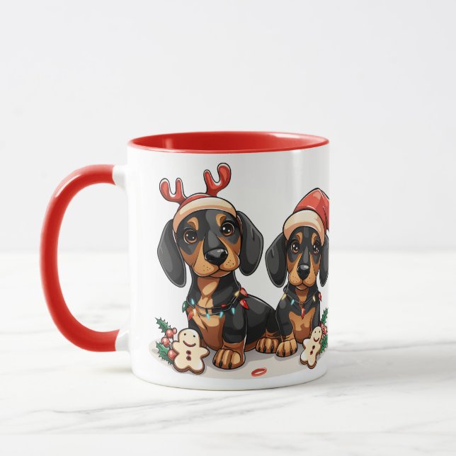 Christmas Dachshund Dogs Mug (Left)