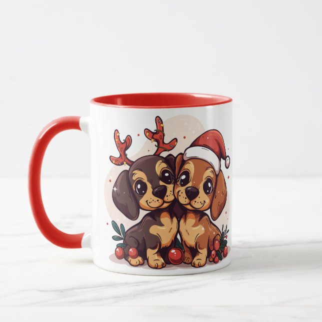 Christmas Dachshund Dogs Mug (Left)