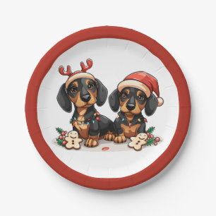 Christmas Dachshund Dogs Paper Plate