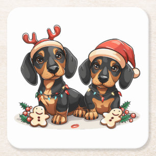 Christmas Dachshund Dogs Square Paper Coaster