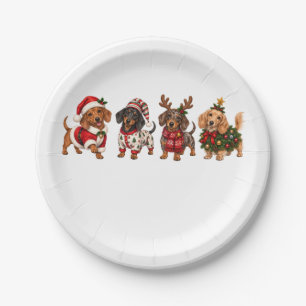 Christmas Dachshund Holiday Friends Paper Plate