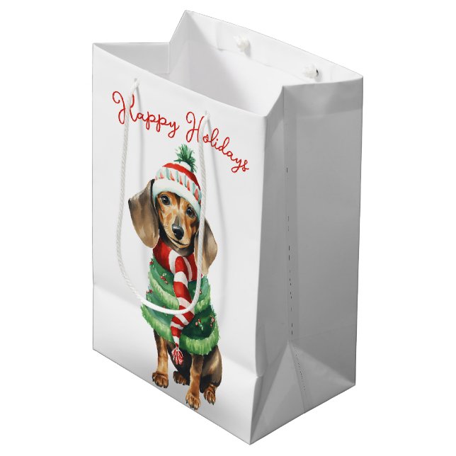 Christmas Dachshund In A Scarf Medium Gift Bag (Front Angled)