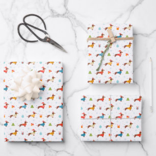 Christmas Dachshund In Winter Knitted Sweaters  Wrapping Paper Sheet
