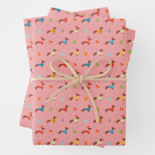 Christmas Dachshund In Winter Knitted Sweaters Wrapping Paper Sheet