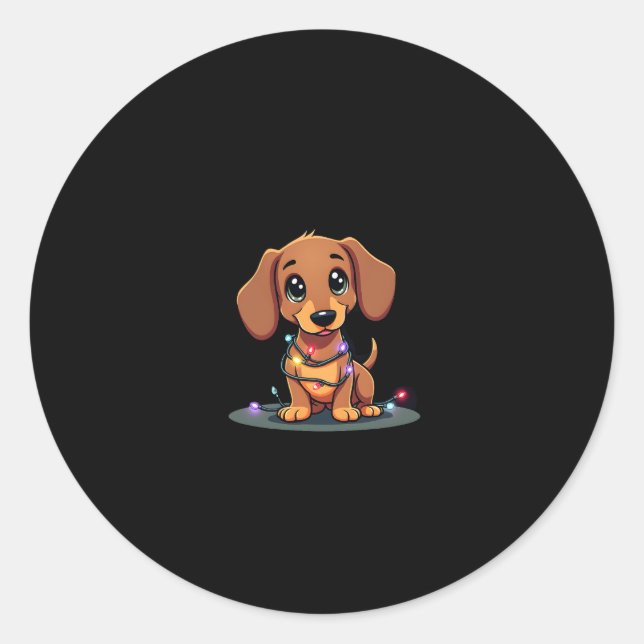 Christmas Dachshund Lights (1) Classic Round Sticker (Front)