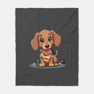 Christmas Dachshund Lights (1) Fleece Blanket