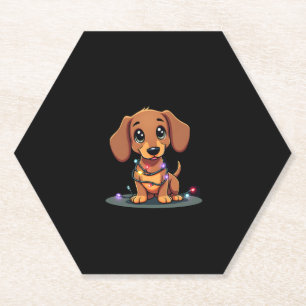 Christmas Dachshund Lights (1) Paper Coaster