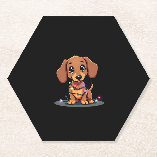 Christmas Dachshund Lights (1) Paper Coaster (Front)
