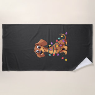 Christmas Dachshund Lights (2) Beach Towel