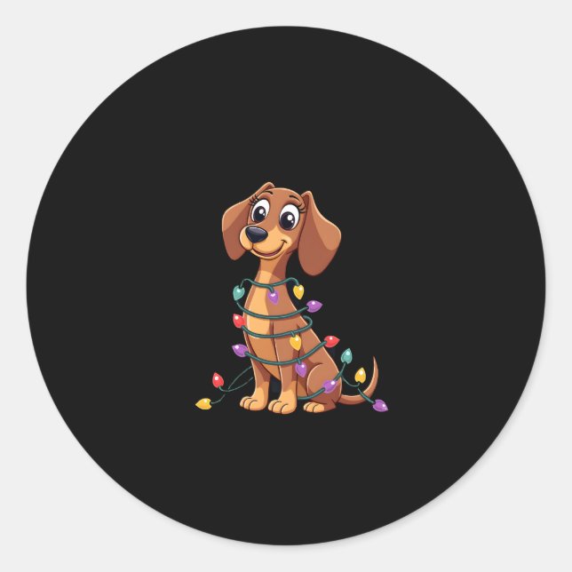 Christmas Dachshund Lights (2) Classic Round Sticker (Front)