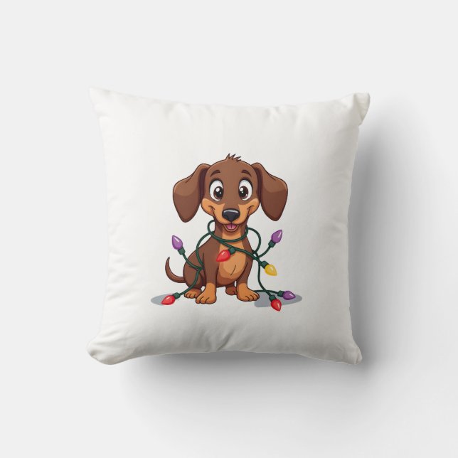 Christmas Dachshund Lights (2) Cushion (Front)