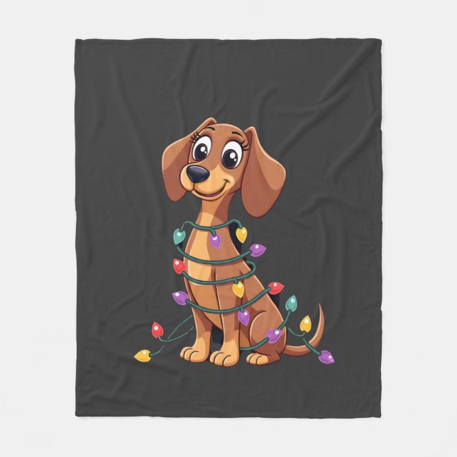 Christmas Dachshund Lights (2) Fleece Blanket (Front)