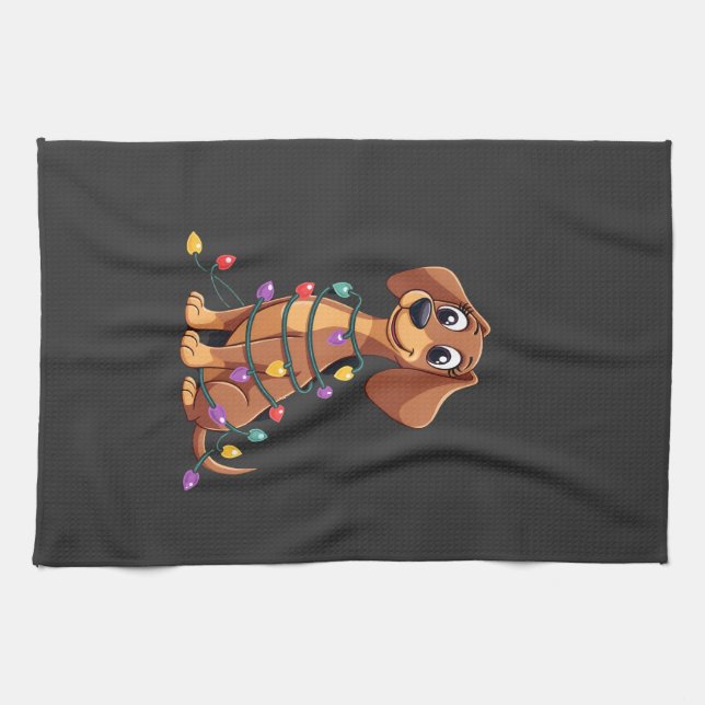 Christmas Dachshund Lights (2) Tea Towel (Horizontal)