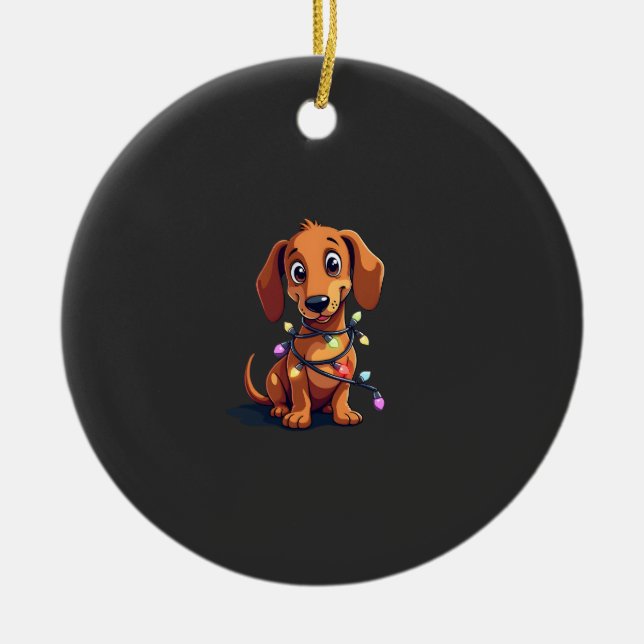 Christmas Dachshund Lights (3) Ceramic Ornament (Front)
