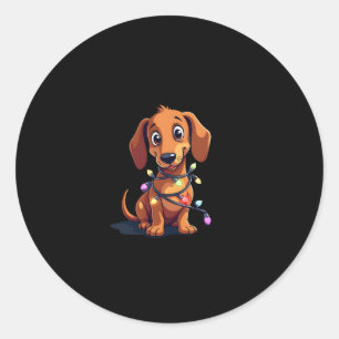 Christmas Dachshund Lights (3) Classic Round Sticker