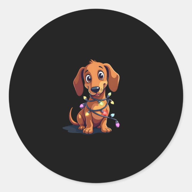 Christmas Dachshund Lights (3) Classic Round Sticker (Front)