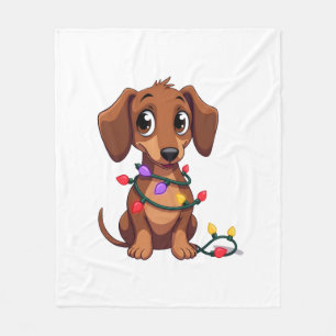 Christmas Dachshund Lights (3) Fleece Blanket