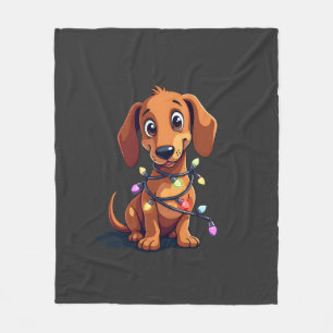 Christmas Dachshund Lights (3) Fleece Blanket