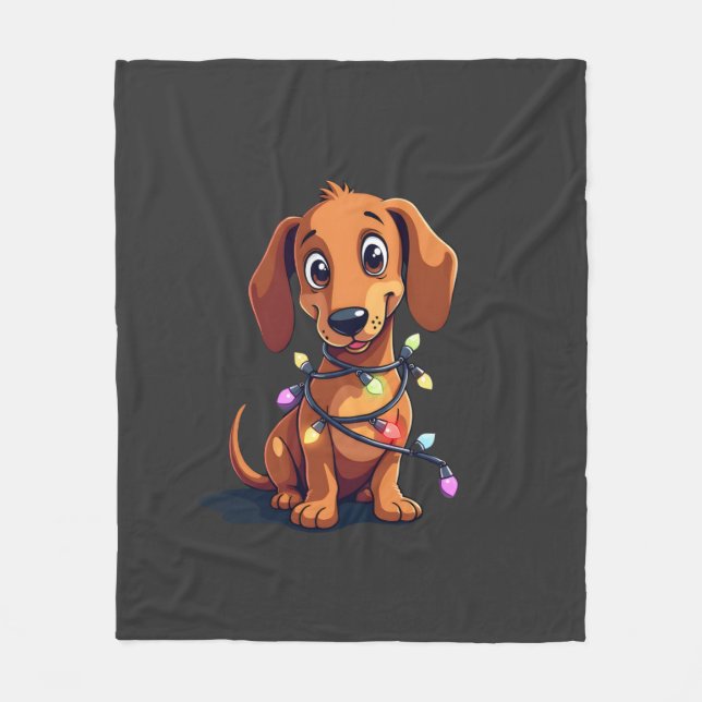 Christmas Dachshund Lights (3) Fleece Blanket (Front)