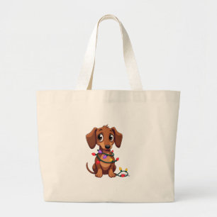 Christmas Dachshund Lights (3) Large Tote Bag