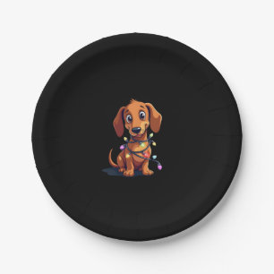 Christmas Dachshund Lights (3) Paper Plate