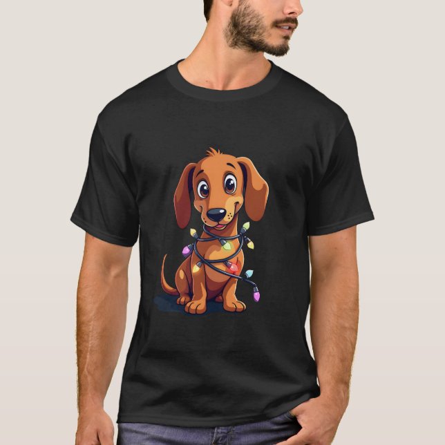 Christmas Dachshund Lights (3) T-Shirt (Front)