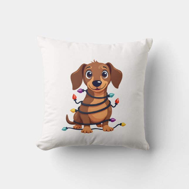 Christmas Dachshund Lights Cushion (Front)