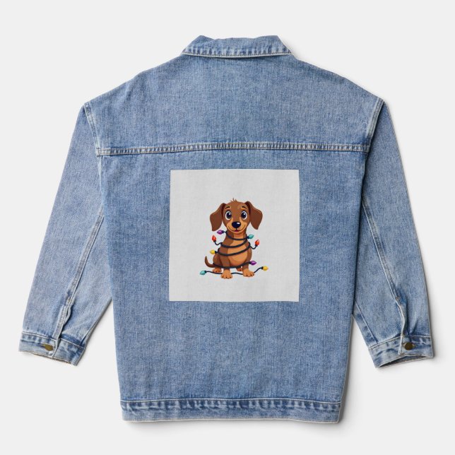 Christmas Dachshund Lights Denim Jacket (Back)