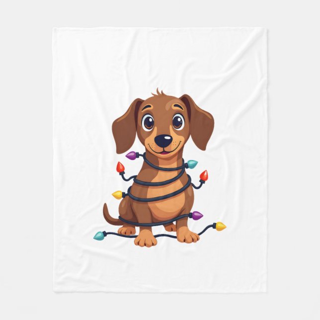 Christmas Dachshund Lights Fleece Blanket (Front)