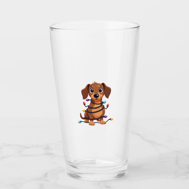 Christmas Dachshund Lights Glass (Front)