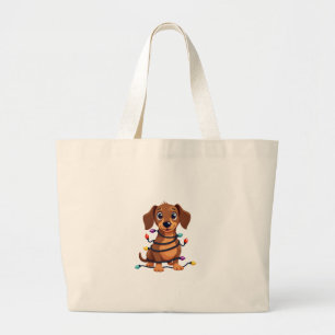 Christmas Dachshund Lights Large Tote Bag