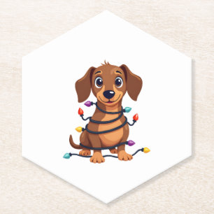 Christmas Dachshund Lights Paper Coaster