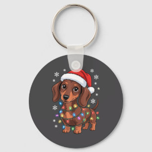 Christmas Dachshund Lights Santa Hat Holiday Dog L Key Ring