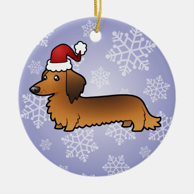 Christmas Dachshund (longhair) Ceramic Ornament (Front)