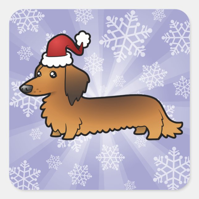 Christmas Dachshund (longhair) Square Sticker (Front)