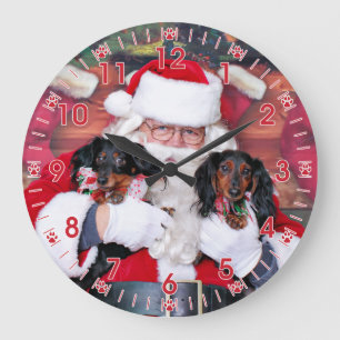 Christmas - Dachshund - Mickey & Madilyn Large Clock