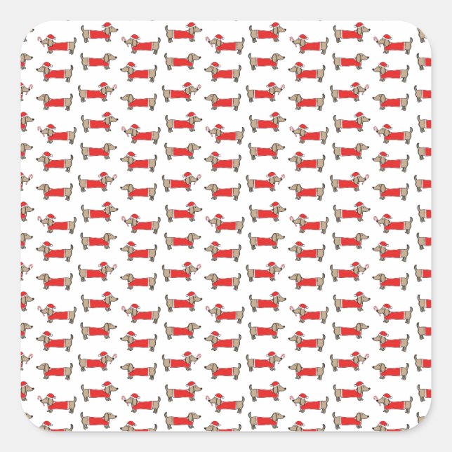 Christmas dachshund pattern square sticker (Front)