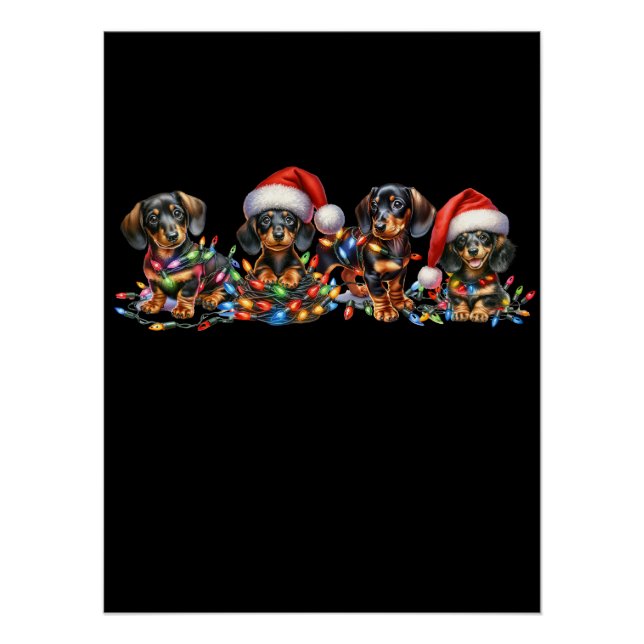 Christmas Dachshund Puppies Poster (Front)