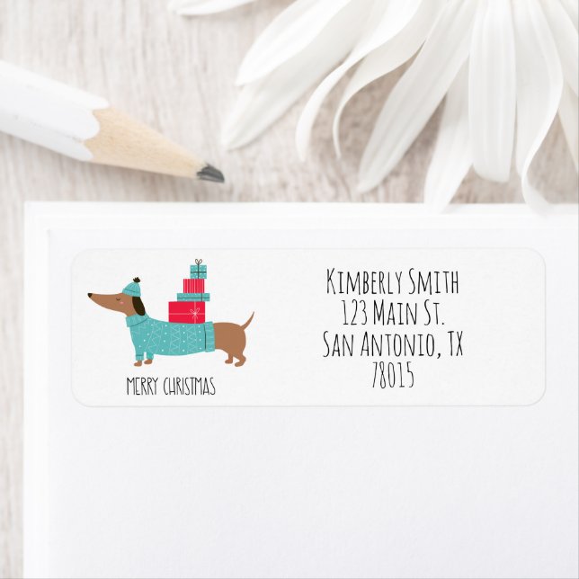Christmas Dachshund Return Address  Label (Insitu)