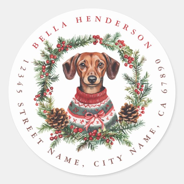 Christmas Dachshund Round Stickers (Front)