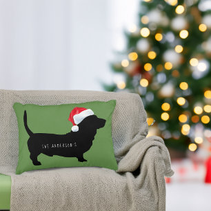 Christmas Dachshund Santa Hat Monogram Decorative Cushion