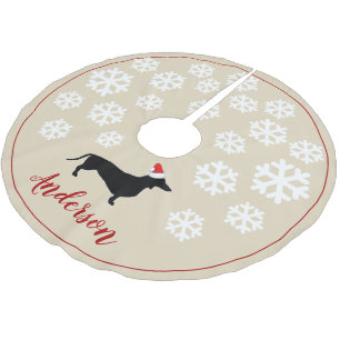 Christmas Dachshund & Santa Hat   Personalised Brushed Polyester Tree Skirt