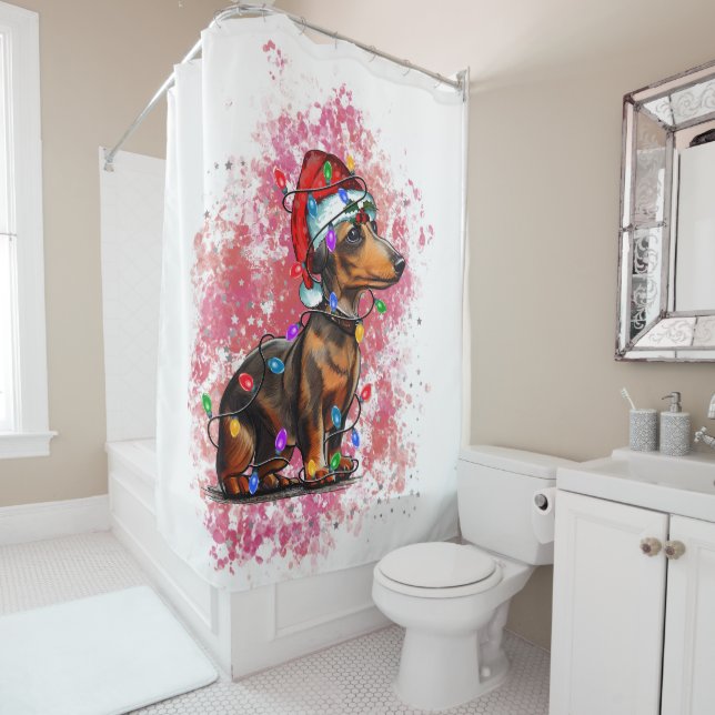 Christmas dachshund shower curtain (In Situ)