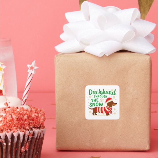 Christmas Dachshund Square Sticker (Party)