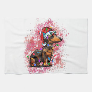 Christmas dachshund tea towel