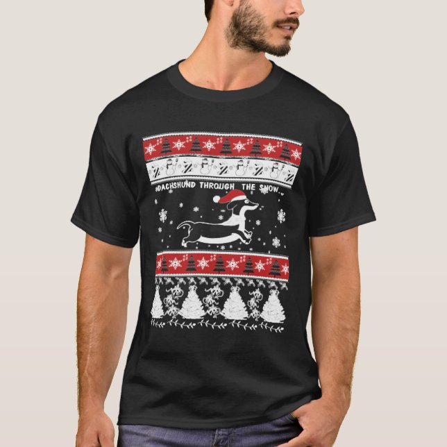 Christmas Dachshund Through The Snow T-Shirt (Front)