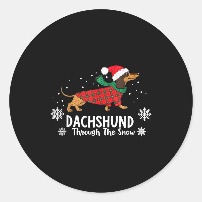 Christmas Dachshund Through The Snow Wiener Dog Sa Classic Round Sticker (Front)